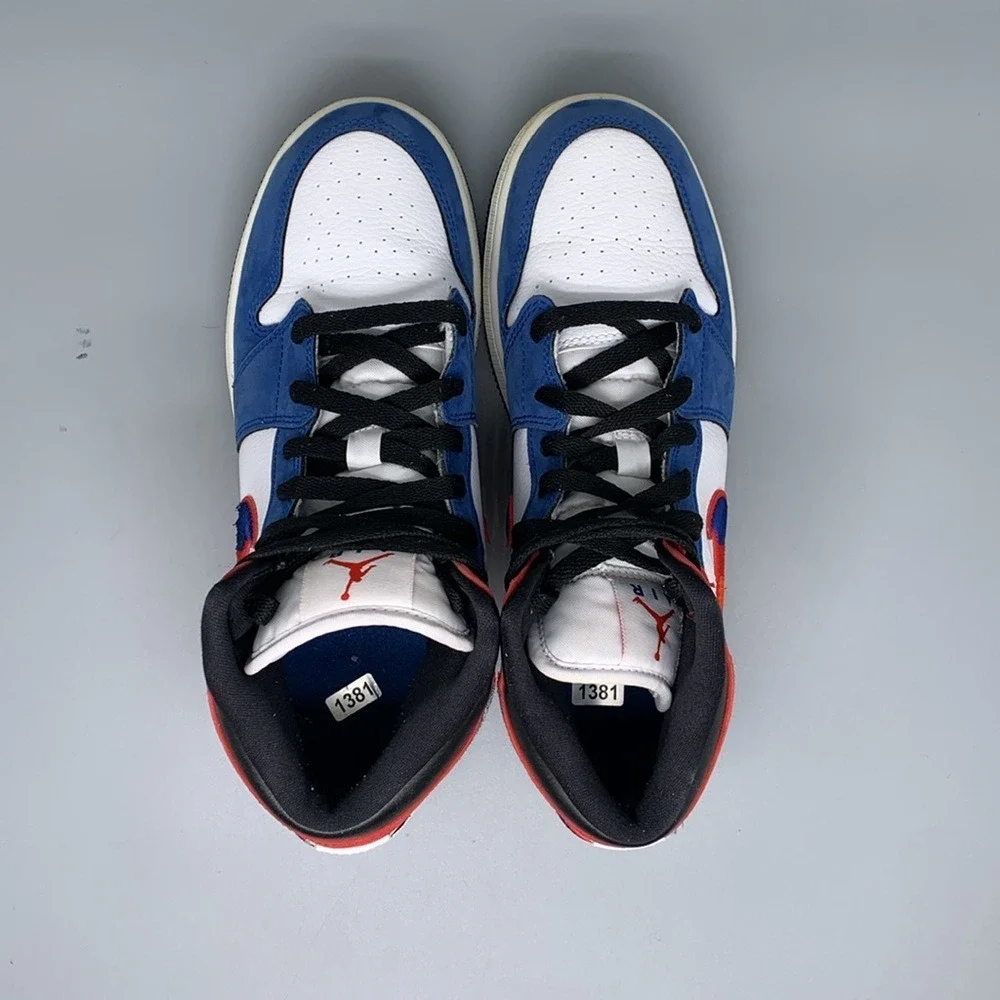 Jordan 1 Mid SE GS Blue Red Basktball Shoes BQ6931-146 Women's Sz 8.5 Men's Sz7Y